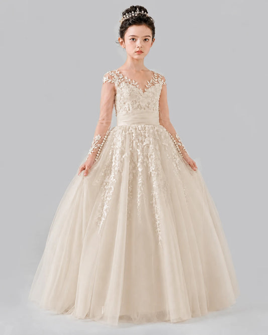 Champagne Ball Gown First Communion Dresses Front