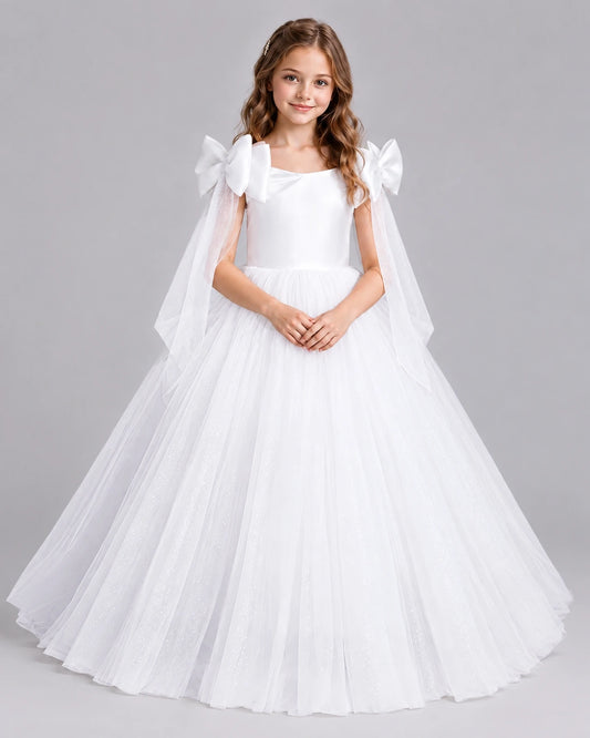 White Ball Gown Girls Formal Dresses Front