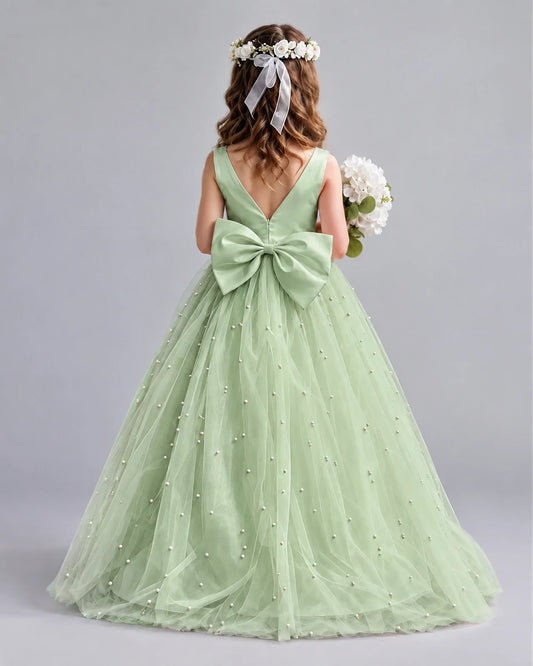 Sage Green Ball Gown Girls Formal Dresses Back