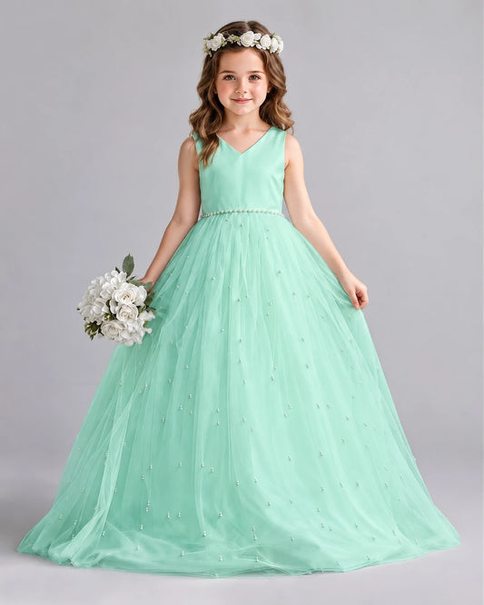 Turquoise Ball Gown Girls Formal Dresses Front
