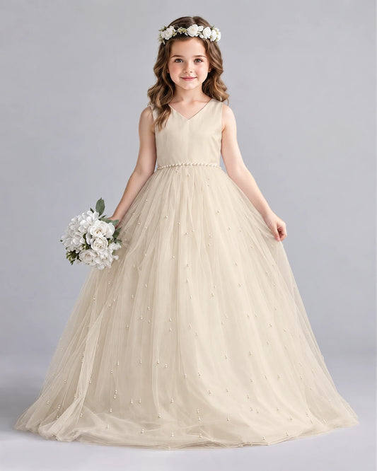 Champagne Ball Gown Girls Formal Dresses Front