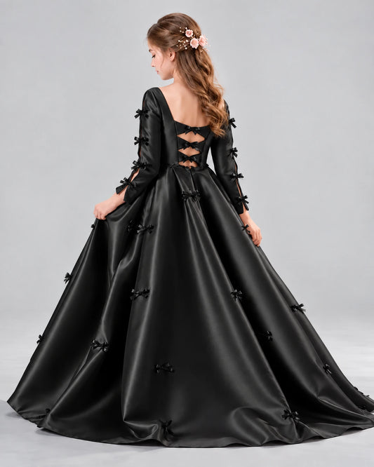 Black Ball Gown Girls Formal Dresses Back