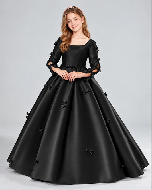 Black Ball Gown Girls Formal Dresses Front