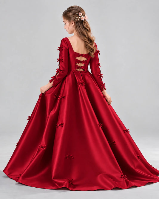 Burgundy Ball Gown Girls Formal Dresses Back