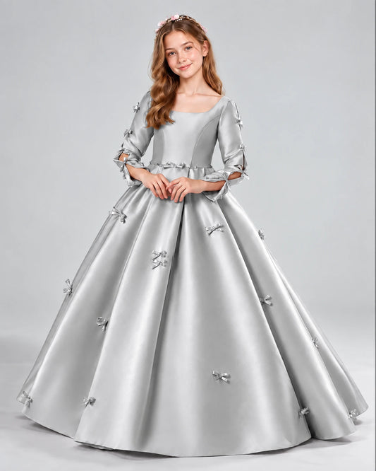 Silver Ball Gown Girls Formal Dresses Front