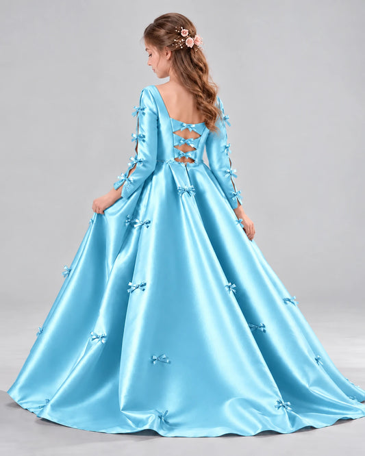 Sky Blue Ball Gown Girls Formal Dresses Back