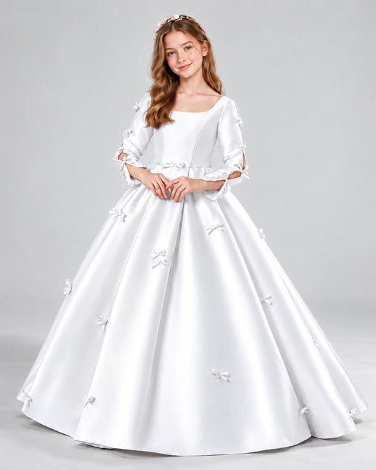 White Ball Gown Girls Formal Dresses Front