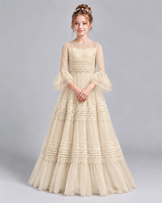 Champagne Ball Gown Girls Pageant Dresses Front