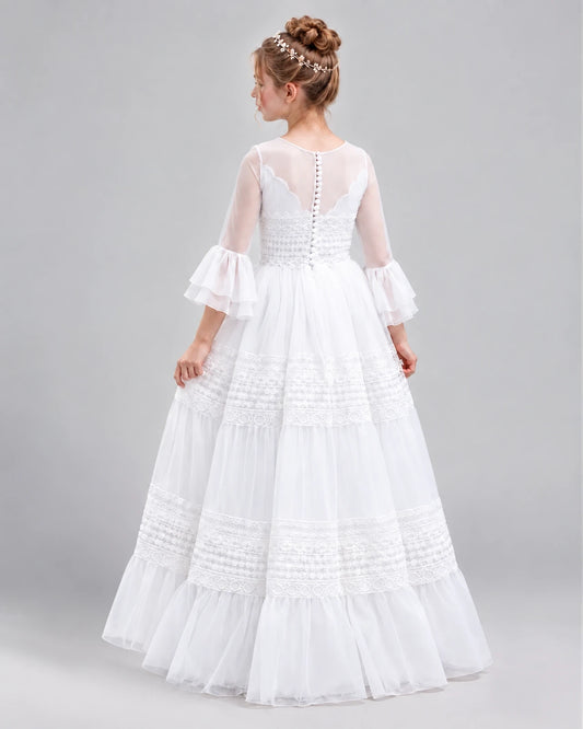 White Ball Gown Girls Pageant Dresses Back