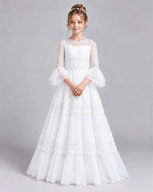 White Ball Gown Girls Pageant Dresses Front