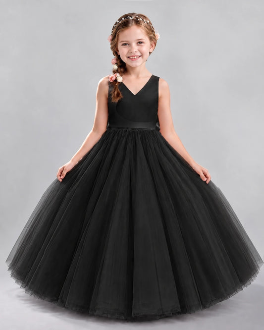 Black Ball Gown Flower Girl Dresses Front