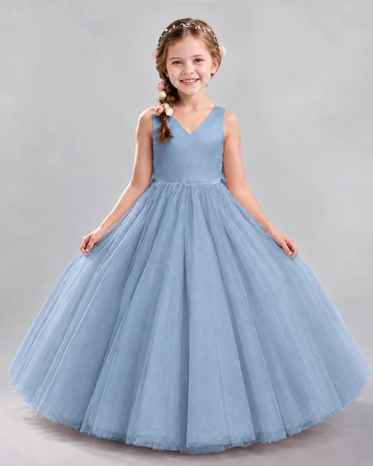 Dusty Blue Ball Gown Flower Girl Dresses Front