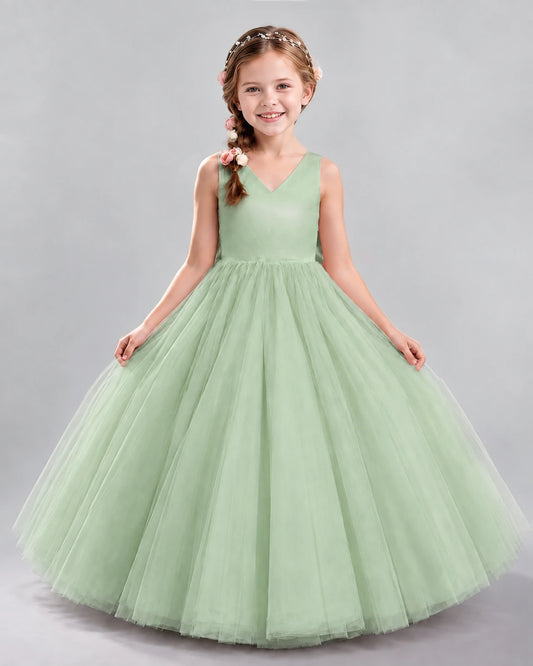 Sage Green Ball Gown Flower Girl Dresses Front
