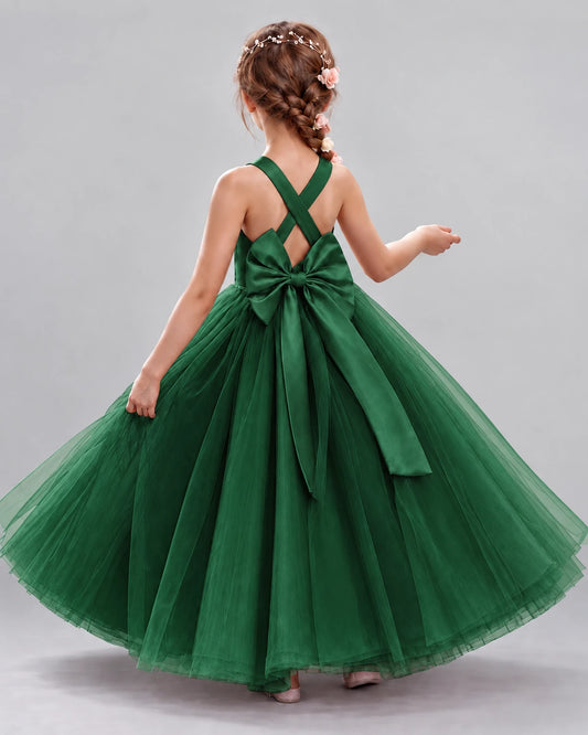 Dark Green Ball Gown Flower Girl Dresses Back