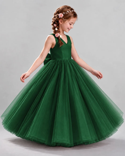 Dark Green Ball Gown Flower Girl Dresses Side