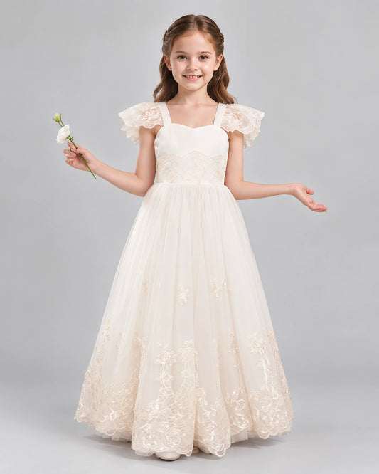 Champagne A-line Flower Girl Dresses Front
