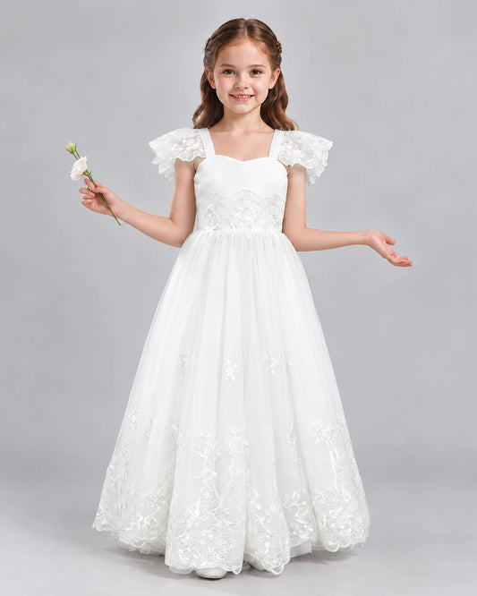 Ivory A-line Flower Girl Dresses Front