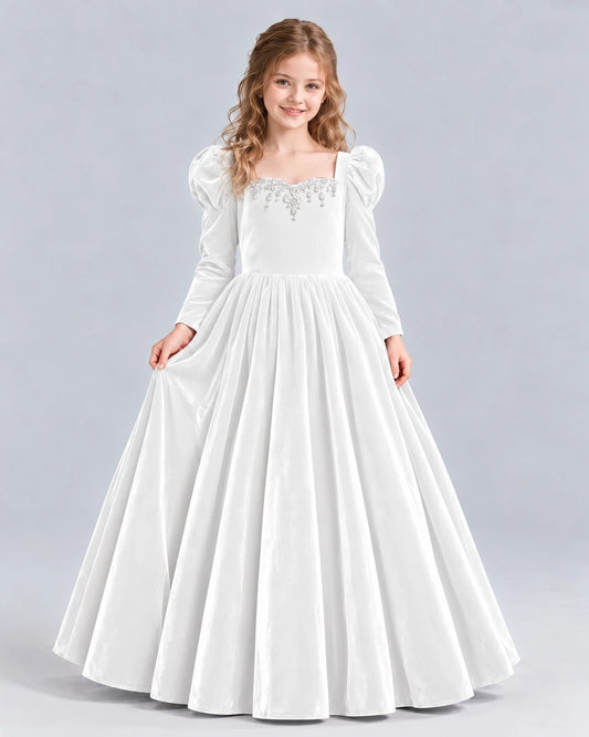 White Ball Gown Girls Formal Dress Front