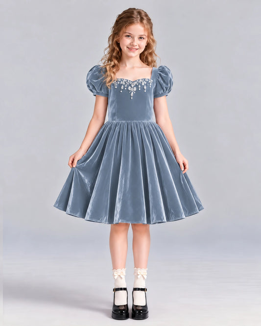 Dusty Blue A-line Girls Formal Dress Front