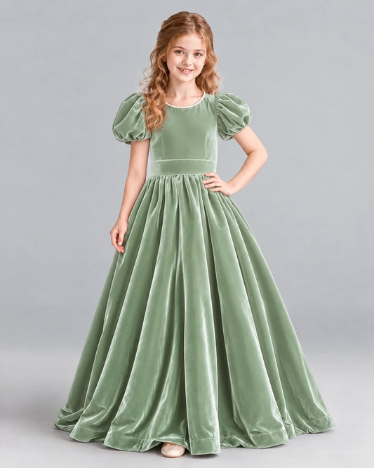 Sage Green Ball Gown Girls Formal Dress Front