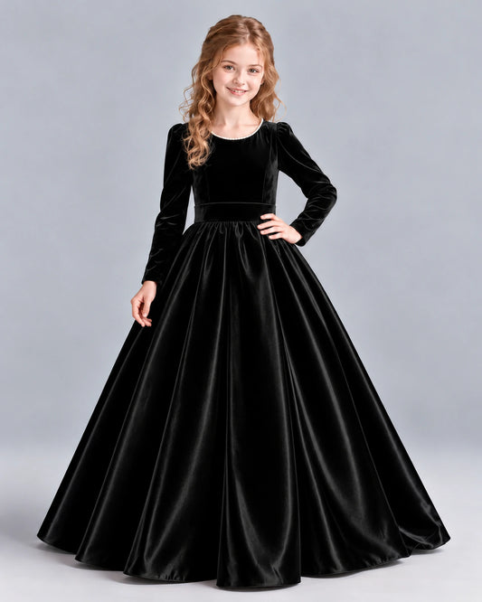 Black Ball Gown Junior Bridesmaid Dress Front