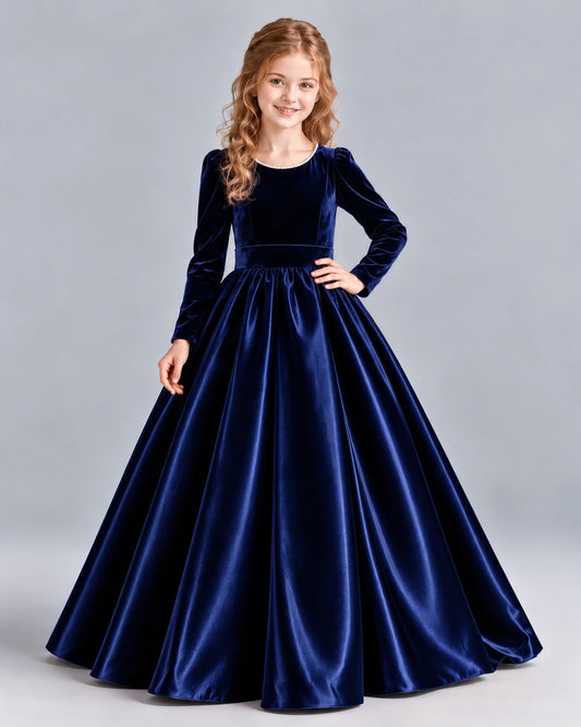 Navy Blue Ball Gown Junior Bridesmaid Dress Front