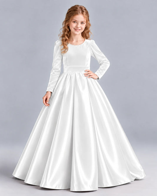 White Ball Gown Junior Bridesmaid Dress Front