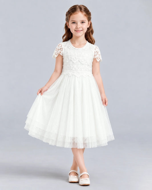 Ivory A-line Flower Girl Dresses Front