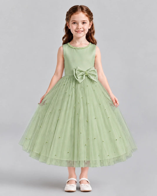 Sage Green A-line Flower Girl Dresses Front