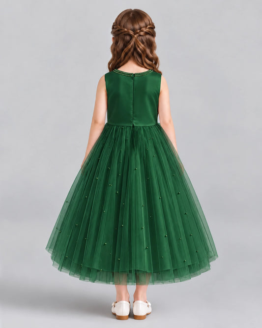 Dark Green A-line Flower Girl Dresses Back
