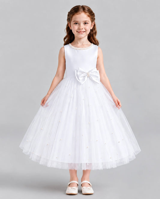 White A-line Flower Girl Dresses Front
