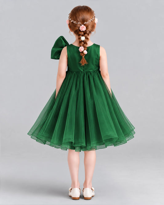 Dark Green Ball Gown Girls Formal Dresses Back
