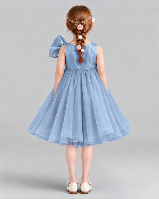 Dusty Blue Ball Gown Girls Formal Dresses Back