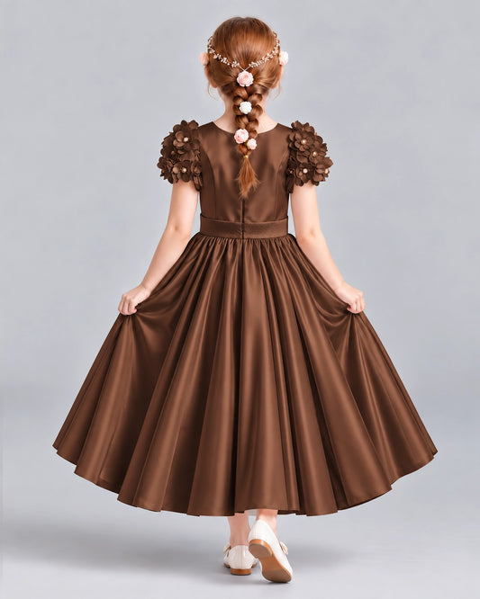 Chocolate Ball Gown Girls Formal Dresses Back