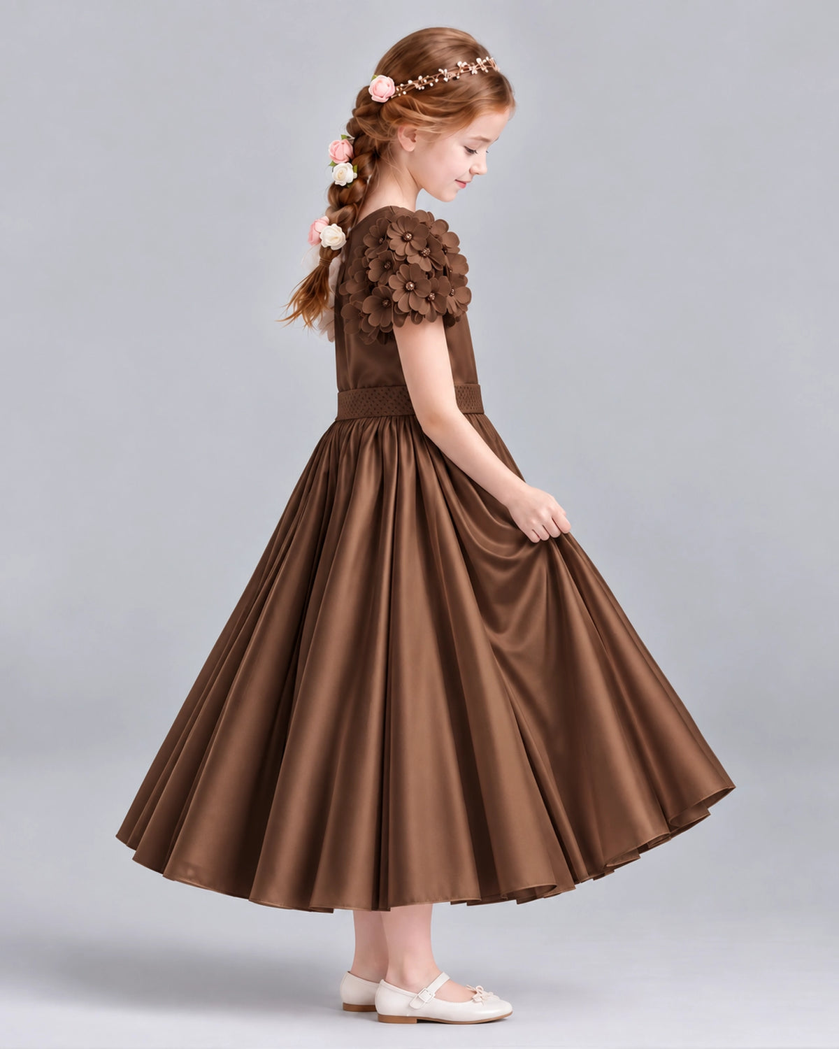 Chocolate Ball Gown Girls Formal Dresses Side