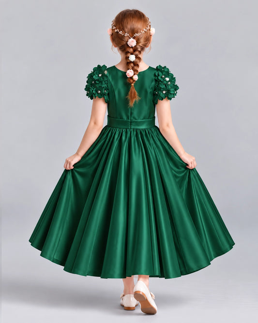 Dark Green Ball Gown Girls Formal Dresses Back