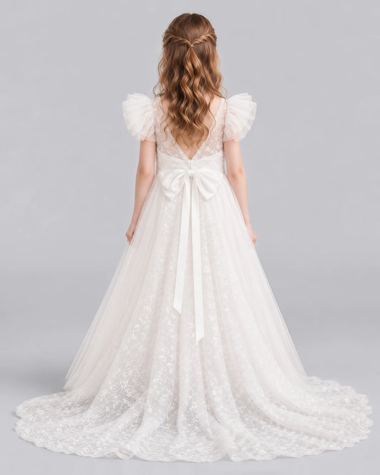 Ivory Ball Gown First Communion Dresses Back
