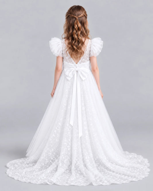 White Ball Gown First Communion Dresses Back