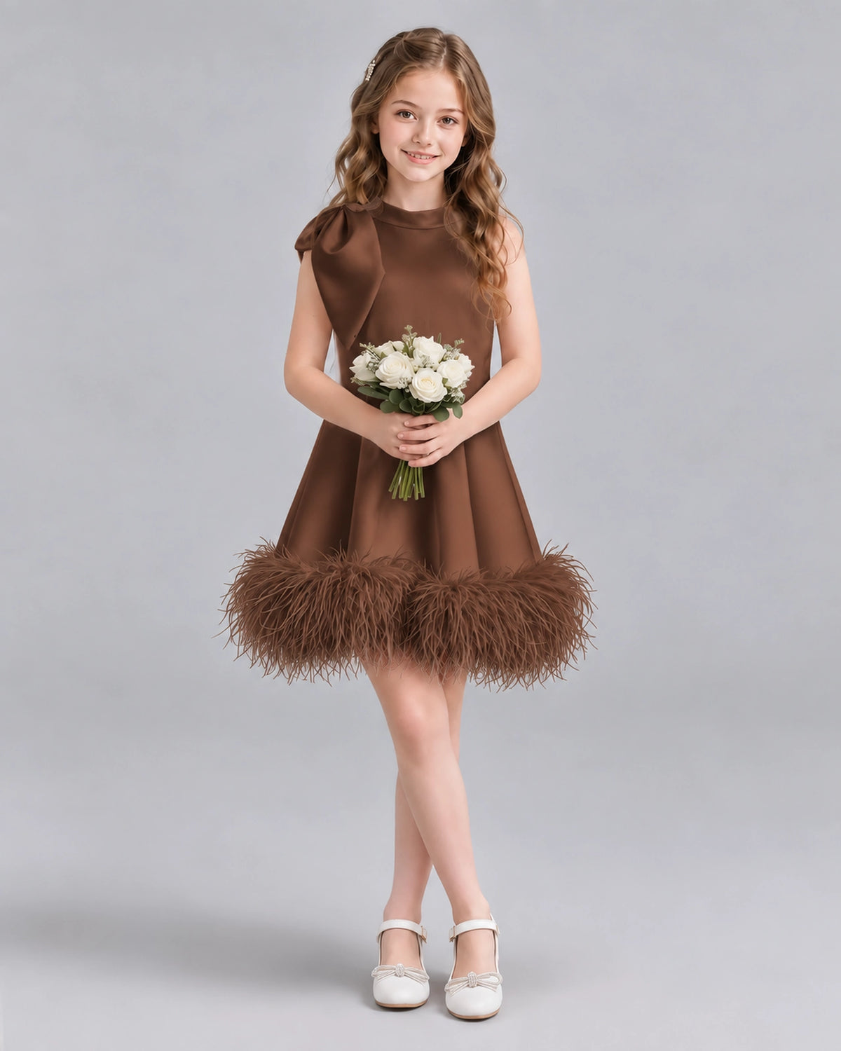 Chocolate A-line Girls Formal Dresses Pose