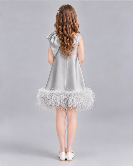 Silver A-line Girls Formal Dresses Back
