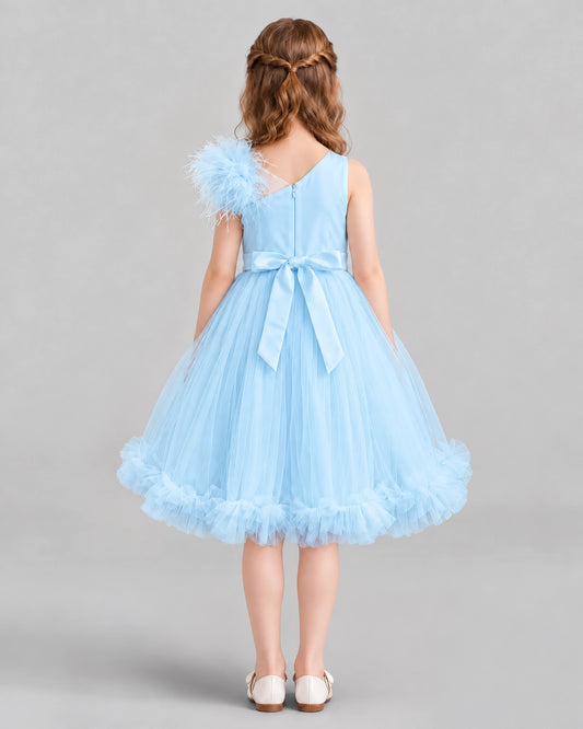 Baby Blue A-line Girls Formal Dresses Back