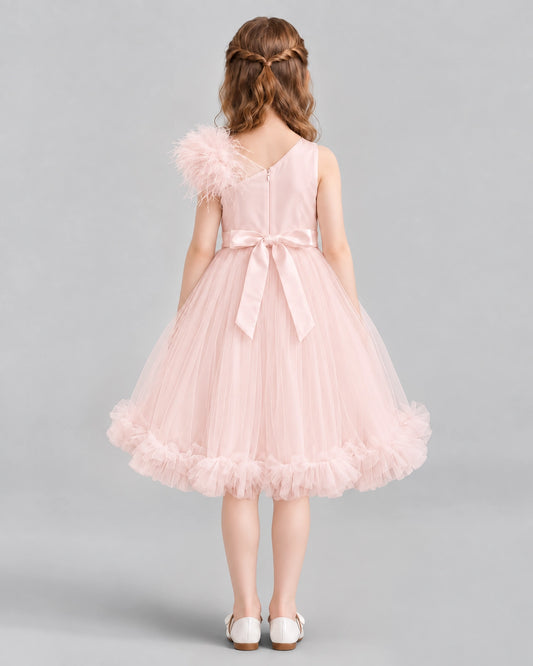 Blush Pink A-line Girls Formal Dresses Back