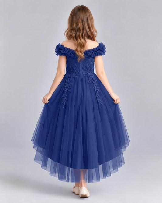 Navy Blue Ball Gown Girls Formal Dresses Back