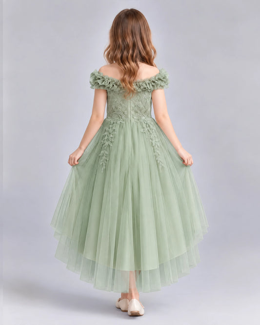 Sage Green Ball Gown Girls Formal Dresses Back