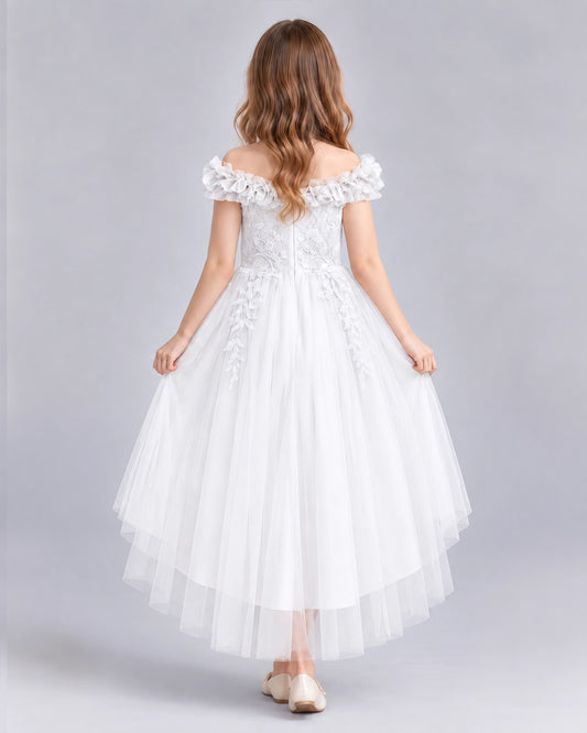 White Ball Gown Girls Formal Dresses Back