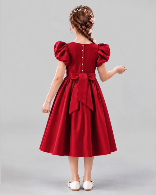 Burgundy A-line Girls Formal Dresses Back