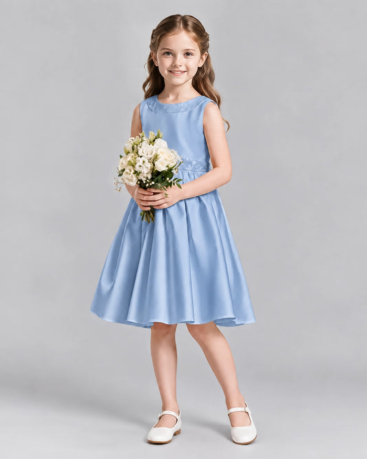 Dusty Blue A-line Girls Formal Dresses Front