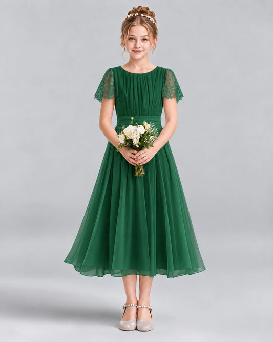 Dark Green A-line Junior Bridesmaid Dresses Front