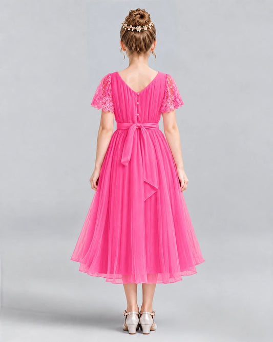 Hot Pink A-line Junior Bridesmaid Dresses Back