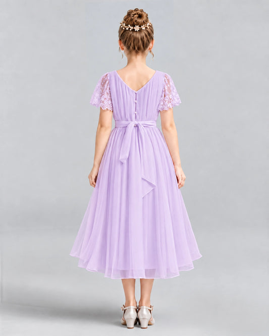 Lilac A-line Junior Bridesmaid Dresses Back